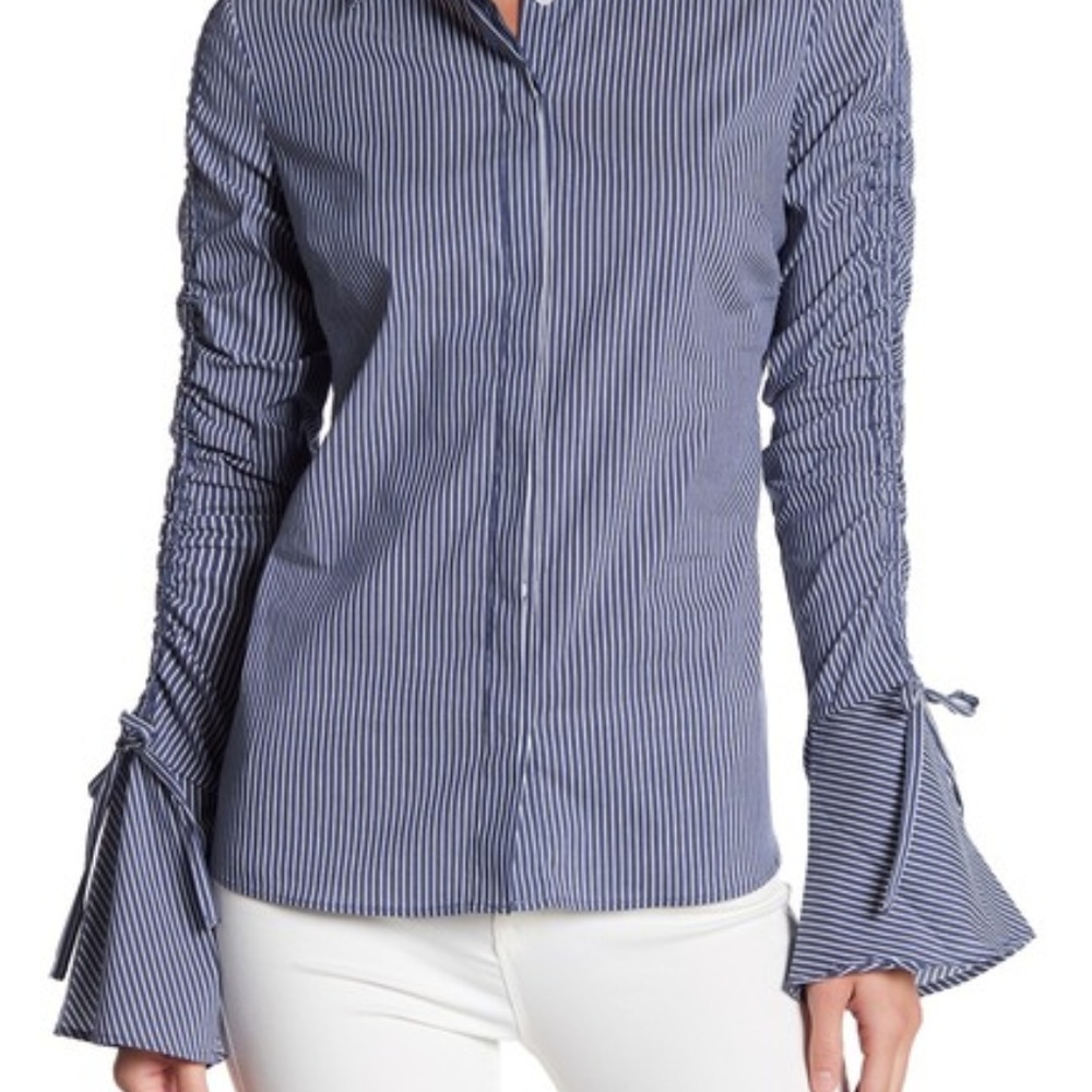 14th & Union Striped Poplin Bell Cuff Blouse SizeS